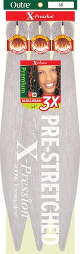 Outre X-Pression Braid - Pre Stretched Braid 52" 3X (3 Pack, WHITE GRAY 60)