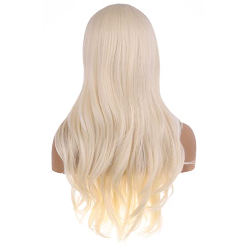 BERON Blonde Wigs for Women Girls Long Curly Wavy Wig Light Blonde Middle Part Hair Wig Heat Resistant Synthetic Fiber for Cosplay or Daily Use