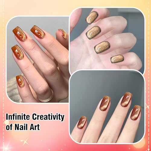 ADHERE Magnetic Cat Eye Gel Nail Polish Set, 12 ml*6 with 1 Magnets, Glitter Purple Blue Magnetic Effect Sparkle Stunning Nail Gel Polish with Soak Off Led Nail Art Gel DIY Salon Gifts