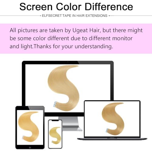 ELFSECRET 100% human hair Tape In Hair Extensions Invisible PU Seamless Skin Weft Tape in Real Human Hair Silky Straight Hair Extensions Soft Thick To End 40g/pack 20pcs (16 Inch, #613 Bleach Blonde)