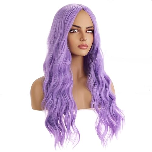 BERON Purple Wig for Women Long Wavy Wig Purple Long Curly Wigs Lavender Purple Synthetic Wig for Daily Party