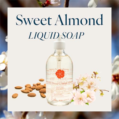 Provence Sante Natural Liquid Soap - Moisturizing Almond Oil Hand Soap with Warm Sweet Almond Scent - Elegant Pump Dispenser for Kitchen & Bath (16.9 oz)
