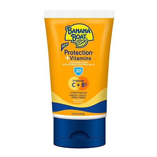 Banana Boat Protection + Vitamins Sunscreen Lotion SPF 30 | Moisturizing Lotion Sunscreen SPF 30 with Vitamin C & Vitamin B3 Niacinamide, 4.5oz