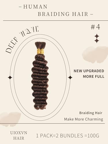 100 Percent Human Braiding Hair For Boho Braids Color #4 No Weft 100g 2 Bundles 14Inch Deep Curly 12A Brazilian Virgin Human Hair Braiding Hair Full Bulk Human Hair for Braiding