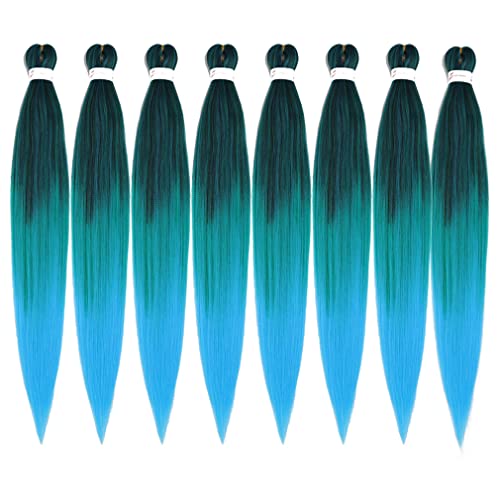 Pre Stretched Braiding Hair 26 Inch 8 Packs Professional Braiding Hair Extensions Synthetic Fiber Crochet Twist Braids Hot Water Setting Soft Yaki Texture(26",mixed black & green & blue)