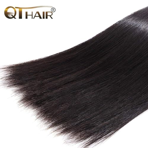 QTHAIR 16A Brazilian Straight Human Hair Bundles(28",100g,Natural Black) 100% Unprocessed Brazilian Virgin Straight Virgin Hair for All Women