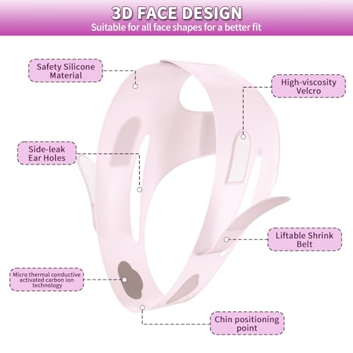 Upgrated V-silicone Face Lift Tape Face Strap,Soft Silicone Chin Strap for Women 23-27 Inches,Chin Strap For Sleeping (Pink)