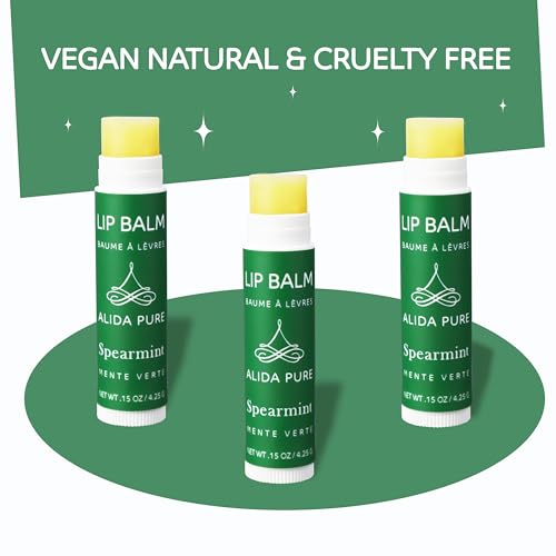 ALIDA PURE Spearmint Lip Balm Collection, Vegan Lip Balm Set, Beeswax Free, with Avocado Oil, Organic Jojoba Oil, and Vitamin E, Natural Moisturizer for Dry, Chapped Lips, 3 Tube Set