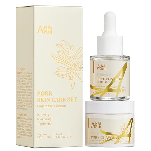 ANAI RUI 2 in-1 Pore SkinCare Set, Pore Clay Mask+Pore Minimizing Serum,Volcanic Pore Clay Mask for Nose&Face, Pore Reducer, Sebum Control Pore Exfoliating Solution, Skincare for Women