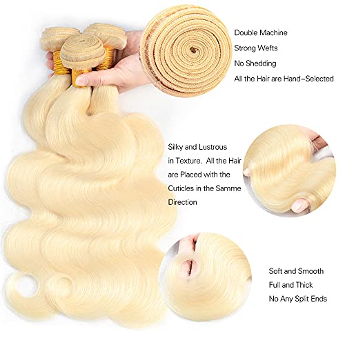 613 Body Wave Bundles Brazilian Blonde Human Hair Bundles 8A Virgin 613 Blonde Bundles Hair Weave Extensions 613 Bundles 20 22 24 Inch