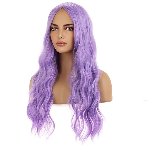 BERON Purple Wig for Women Long Wavy Wig Purple Long Curly Wigs Lavender Purple Synthetic Wig for Daily Party