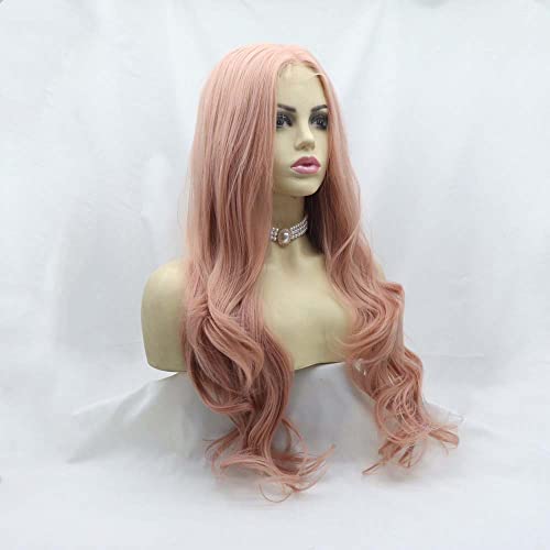 Melody Wig Synthetic Lace Front Wigs for Women - Long Wavy Pink Wig with Middle Part, Heat Resistant Fiber, Rose Gold Pastel Pink Hair, U Lace Front
