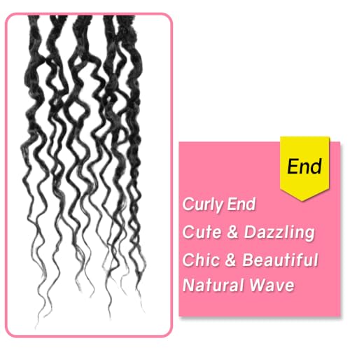 SERENDIPA Boho Faux Locs Curly End, 18 Inch Long Pre-Looped Soft Crochet Goddess Locs Synthetic Hair (6 Packs, 1B, Natural Black)