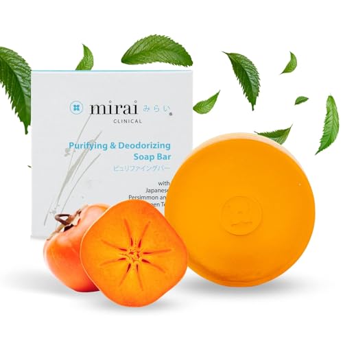 Mirai Clinical Persimmon Soap Bar for Body (100g) - Nonenal Odor Control with Japanese Persimmon and Green Tea Extract - Deodorant Soap Bar for Men & Women