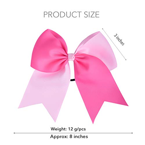 DEEKA 12PCS 8" Two Toned Large Cheer Hair Bows Ponytail Holder Handmade for Teen Girls Softball Cheerleader Sports-Light Pink/Bright Pink
