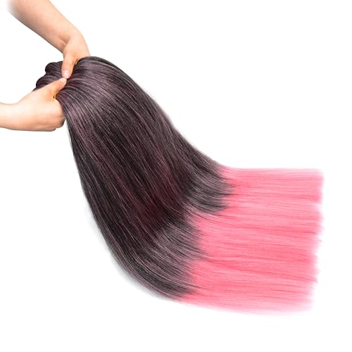 ZERAL Braiding Hair Pre Stretched 26 Inch 3 Packs Braiding Hair Professional Itch Free Yaki Texture Hair Extensions for Braids Synthetic Hair Braiding for Women and Girls (1B/Pink#)