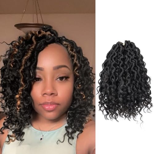 8 Inch Goddess Locs Crochet Hair for Black Women 7 Packs Curly Soft Faux Locs Crochet Hair with Curly Ends Pre Looped River Loc Crotchet Goddess Braids (8 Inch,1B30)