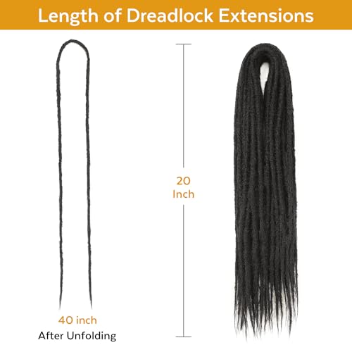 HANNE Natural Black Double Ended Synthetic Dreadlock Extensions for Women and Men Crochet Locs Hair DE Dreads 20 Inch 10 Strands Crochet Dreads Extensions (20 Inch DE Dreads, 1B)
