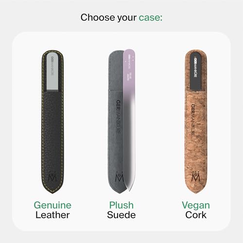 GERMANIKURE 2 Pc Gray Glass Nail File Set with Suede Sleeves - Fingernail File & Small Travel Nail File - Professional Manicure & Pedicure Kit for Natural Nails - Ethically Made in Czech Republic