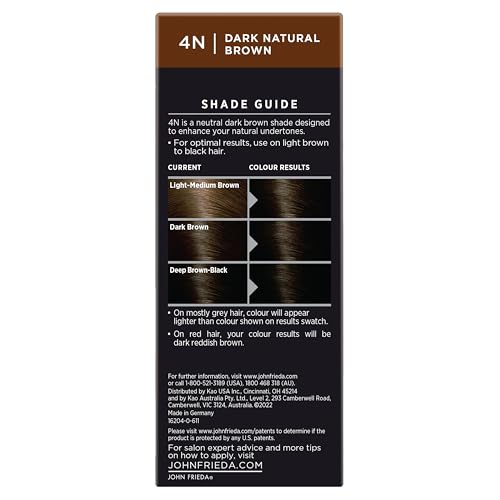 John Frieda Precision Foam Colour, Dark Natural Brown 4N, Full-coverage Hair Color Kit, Anti-Fade Gray Coverage, Deep Color Saturation Hair Dye, 1 Application