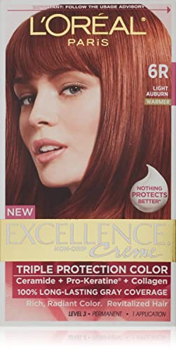 L'Oreal Paris Excellence Creme Triple Protection Hair Color, Light Auburn (Warmer) [6R] 1 ea (Pack of 3)
