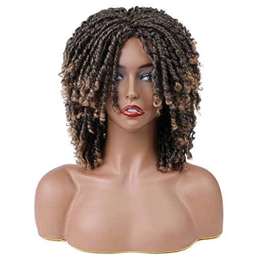 YOVECATHOU Black Women Men Short Dreadlock Wig Synthetic Wigs Afro Curly Wig For Party Daily Replacement Wig (Brown)