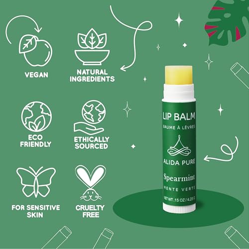 ALIDA PURE Spearmint Lip Balm Collection, Vegan Lip Balm Set, Beeswax Free, with Avocado Oil, Organic Jojoba Oil, and Vitamin E, Natural Moisturizer for Dry, Chapped Lips, 3 Tube Set