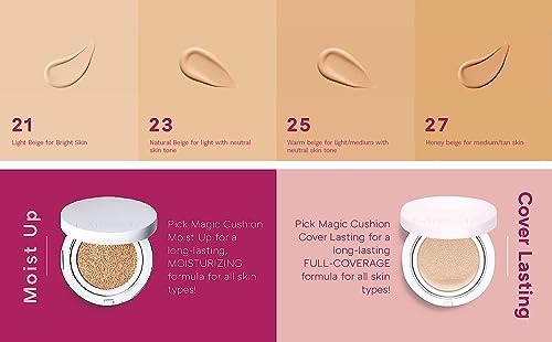MISSHA Magic Cushion Foundation No.21 Light Beige for Bright Skin - Flawless Coverage, Dewy Finish, Easy Application for All Skin Types