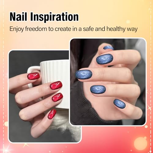 ADHERE Magnetic Cat Eye Gel Nail Polish Set, 12 ml*6 with 1 Magnets, Glitter Purple Blue Magnetic Effect Sparkle Stunning Nail Gel Polish with Soak Off Led Nail Art Gel DIY Salon Gifts