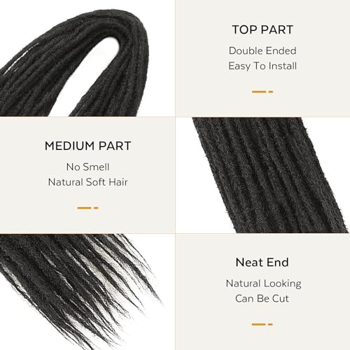 HANNE Natural Black Double Ended Synthetic Dreadlock Extensions for Women and Men Crochet Locs Hair DE Dreads 20 Inch 10 Strands Crochet Dreads Extensions (20 Inch DE Dreads, 1B)