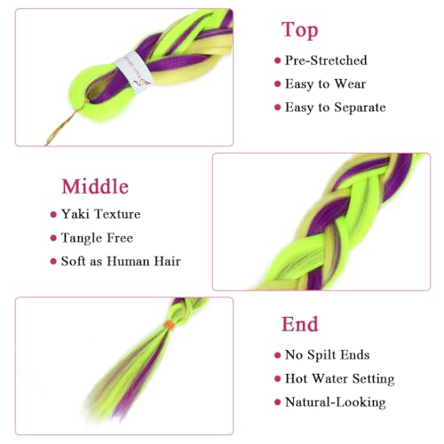 Betufllo Colorful Pre stretched Braiding Hair Extensions 3 Colors Mix Braiding Hair 26 Inch 3 Packs Pre Stretched Braiding Hair Professional Itch Free Ombre Braiding Hair for Girls