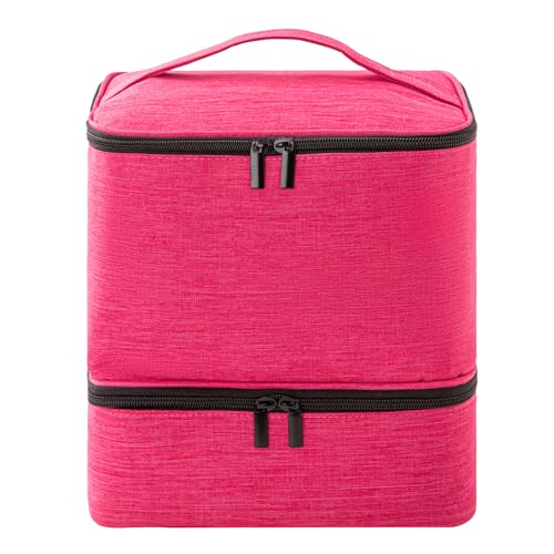 AGX Bravo Nail Polish Carrying Case with UV LED Nail Lamp Compartment - Holds 30 Bottles, Double-layer Nail Light Storage Bag for Nail Dryer, Rose-Pink (BAG ONLY)