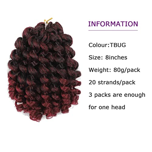 Crochet Braids Hair 8 Inch 3 Pack Jamaican Bounce Wand Curl Crochet Hair Synthetic Braiding Hair Extension Twist Crochet Hair (3 PCS, TBUG)