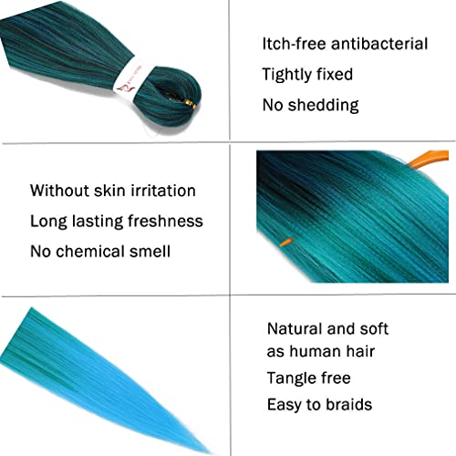 Pre Stretched Braiding Hair 26 Inch 8 Packs Professional Braiding Hair Extensions Synthetic Fiber Crochet Twist Braids Hot Water Setting Soft Yaki Texture(26",mixed black & green & blue)