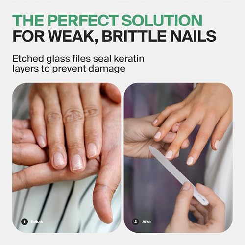 GERMANIKURE 2 Pc Gray Glass Nail File Set with Suede Sleeves - Fingernail File & Small Travel Nail File - Professional Manicure & Pedicure Kit for Natural Nails - Ethically Made in Czech Republic