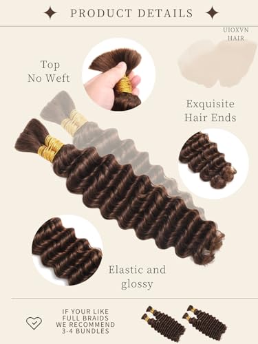100 Percent Human Braiding Hair For Boho Braids Color #4 No Weft 100g 2 Bundles 14Inch Deep Curly 12A Brazilian Virgin Human Hair Braiding Hair Full Bulk Human Hair for Braiding