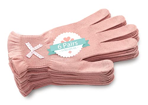 Evridwear Beauty Cotton Gloves with Touchscreen Fingers for SPA, Eczema, Dry Hands, Hand Care, Day and Night Moisturizing, 3 Sizes in Feather or Light Weight(6 Pair XS, Feather Weight Pink Color)