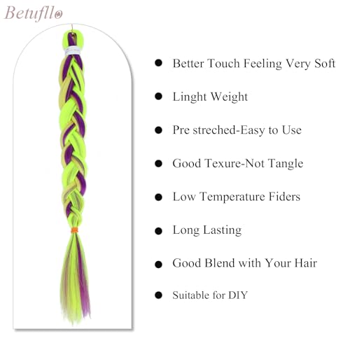 Betufllo Colorful Pre stretched Braiding Hair Extensions 3 Colors Mix Braiding Hair 26 Inch 3 Packs Pre Stretched Braiding Hair Professional Itch Free Ombre Braiding Hair for Girls