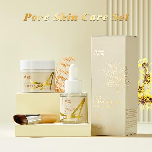 ANAI RUI 2 in-1 Pore SkinCare Set, Pore Clay Mask+Pore Minimizing Serum,Volcanic Pore Clay Mask for Nose&Face, Pore Reducer, Sebum Control Pore Exfoliating Solution, Skincare for Women
