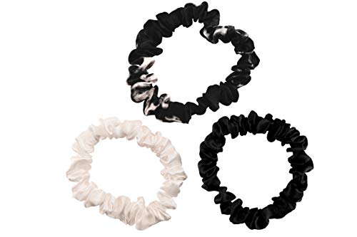 Celestial Silk Mulberry Silk Scrunchies for Hair (Small, Black, Ivory, Black Marble)