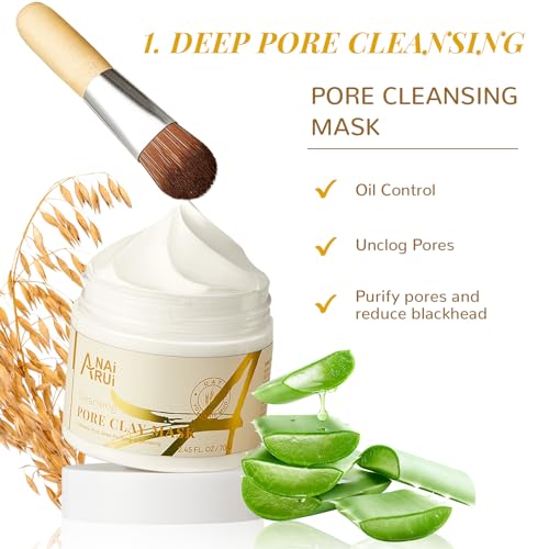 ANAI RUI 2 in-1 Pore SkinCare Set, Pore Clay Mask+Pore Minimizing Serum,Volcanic Pore Clay Mask for Nose&Face, Pore Reducer, Sebum Control Pore Exfoliating Solution, Skincare for Women