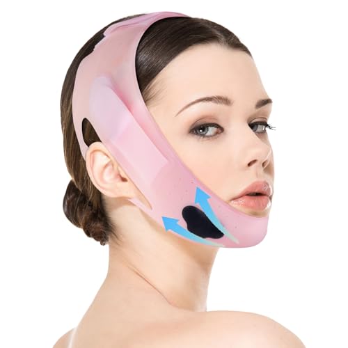 Upgrated V-silicone Face Lift Tape Face Strap,Soft Silicone Chin Strap for Women 23-27 Inches,Chin Strap For Sleeping (Pink)