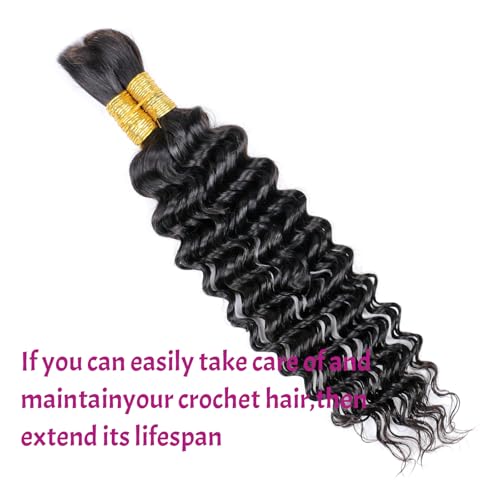 16 Inch Deep Wave Bulk Human Hair Weft 50g (1Bundles/Pack) Human Braiding Hair for Braiding No Weft Bundle 10A Brazilian Virgin Curly Human Hair Extensions for Boho Braids Wet and Wavy Human Hair