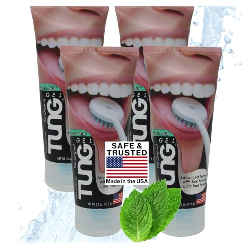 Tung Tongue Gel | Fresh Mint Tongue Cleaning Paste | Bad Breath and Halitosis | Mouth Odor Eliminator | Use with Tongue Brushes & Scrapers | Made in America (4 Pack)