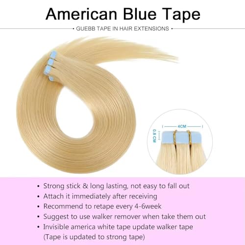 ELFSECRET 100% human hair Tape In Hair Extensions Invisible PU Seamless Skin Weft Tape in Real Human Hair Silky Straight Hair Extensions Soft Thick To End 40g/pack 20pcs (16 Inch, #613 Bleach Blonde)