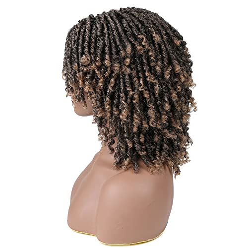 YOVECATHOU Black Women Men Short Dreadlock Wig Synthetic Wigs Afro Curly Wig For Party Daily Replacement Wig (Brown)