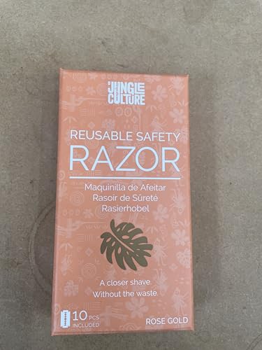 Jungle Culture Safety Razor with 10 Double Edge Blades • Single Blade Metal Razors for Women & Men for Body & Face • Eco Friendly & Reusable Shaver • Rose Gold