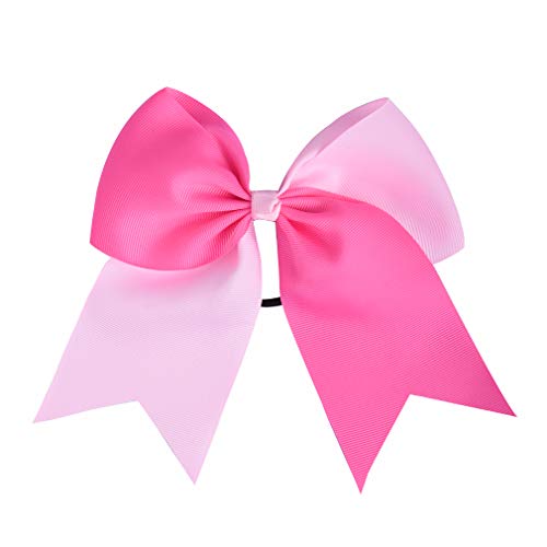 DEEKA 12PCS 8" Two Toned Large Cheer Hair Bows Ponytail Holder Handmade for Teen Girls Softball Cheerleader Sports-Light Pink/Bright Pink
