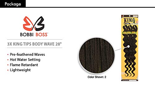MULTI PACK DEALS! Bobbi Boss Synthetic Hair Braids Pre-Feathered 3X King Tips Body Wave 28" (3-PACK, T1B/BUG)