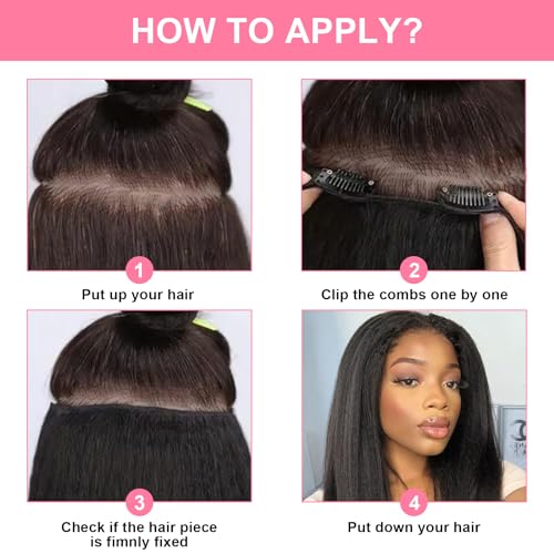 Yargel Hair 12 Inch 1 Pack Kinky Straight Clip in Hair Extensions for Black Women Yaki Straight Clip ins Full Head Seamless Synthetic Hair Pieces(7 Pcs/Set 16 Clips)
